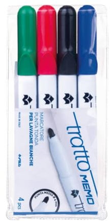 Tratto Busta 4 PENNARELLI A Secco MEMO PuntaTonda per Lavagna