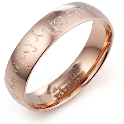 Everstone - Fede nuziale personalizzabile Elfico Tengwar con incisione a cupola, comoda vestibilità, in oro rosa, per anniversario, anniversario, San Valentino, regalo per uomo