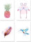 PICSonPAPER Poster 4er-Set Tropic AQUARELL, ungerahmt DIN A4, Kunstdrucke, Poster, Dekoration, Ananas, Flamingo, Feder, Kolibri, Wasserfarben Optik, Wandbild, Geschenk (Ohne Bilderrahmen)