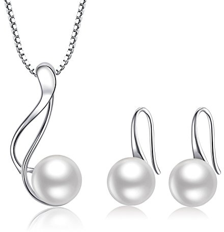 Schmuck aus Süßwasserperlen Set Ohrringe Halskette aus massivem 925 Silber für Frauen
