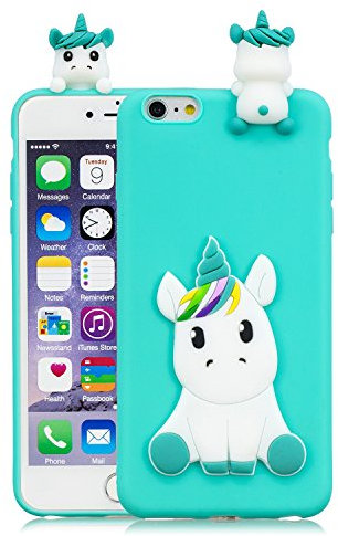 HopMore Kawaii Einhorn Handy Hülle für iPhone 6S Plus/iPhone 6 Plus Hülle Silikon 3D Hüllen Tier Muster Bumper Design Ultra Dünn Slim Handyhülle Schutzhülle Case Cover - Grün Einhorn
