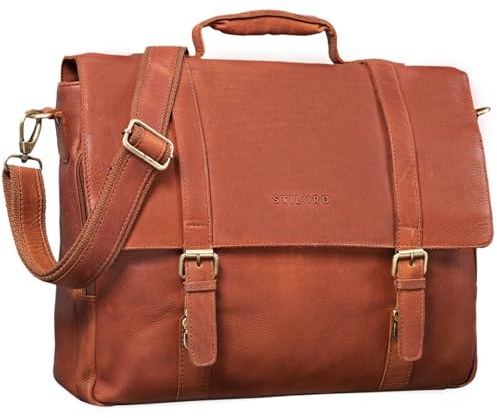 STILORD Calvin Businesstasche Leder Groß Aktentasche Herren Vintage Umhängetasche 15.6 Zoll Laptoptasche Trolley Aufsteckbar Farbe:girona - braun
