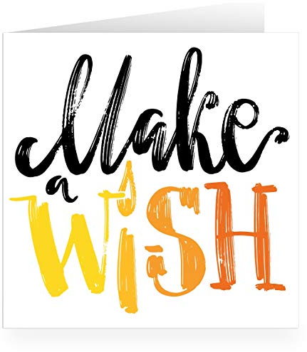 Set 24 x Sonnige gelb rote Handlettering Geburtstags Glückwunsch-karte (quadratisch, 15,5x15,5cm inkl Umschlag): Make a wish - große XL Karte zum Geburtstag für Familie & Mitarbeiter Gutschein