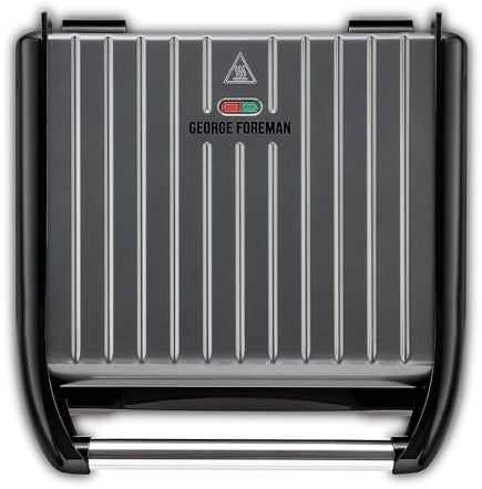 George Foreman Large Electric Steel Grill [Non stick, Healthy, Griddle, Toastie, Hot plate, Panini, BBQ, Energy saving, Vertical storage, Easy clean, Drip tray, Ready to cook light] Grey, 1850W 25051