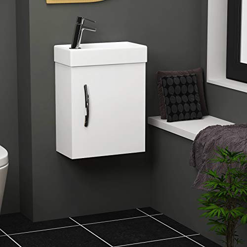 Modern Bathroom Vanity Unit 400mm 1-Door Wall Hung Storage Cabinet Basin Sink Gloss White Cloakroom