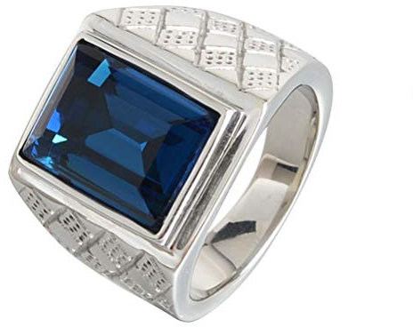 HIJONES Herren 18MM Klassisch 18K Vergoldet Geburtsstein Blau Stein Ring aus Edelstahl Silber Größe 57 (18.1)