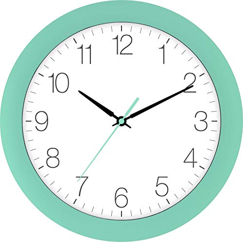 Eurotime Funkwanduhr, 30 cm, Türkis, Kunststoffgehäuse, gewölbtes Echtglas, automatische Zeitein- und Zeitumstellung von Sommer- und Winterzeit, klares Zifferblatt, 52800-04-1