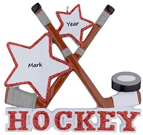 Personalisierte Eishockey-Weihnachtsdekoration – Hockeyschläger und Puck Ornament – Hockey-Torwart-Dekor – Hockey-Geschenke für Jungen, Team, zukünftige Hockeyspieler