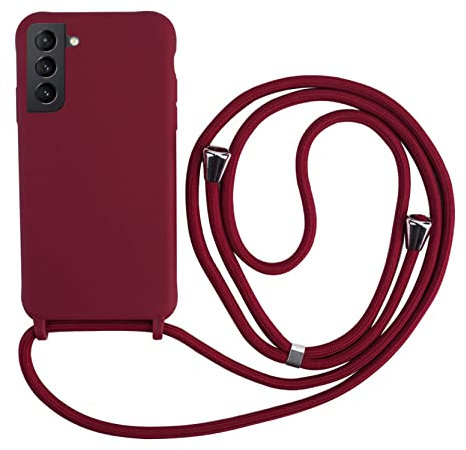 2ndSpring Handykette Schutzhülle kompatibel mit Samsung Galaxy S21 Handyhülle mit Band,Halsband Lanyard Silikonhülle,Soft Silikon Rot