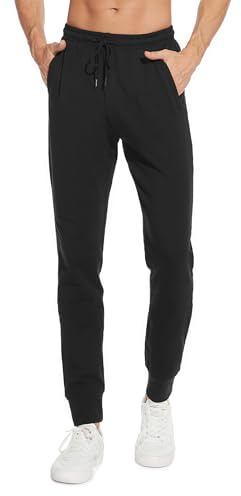 Sevego Jogginghose Herren Sporthose Baumwolle Lang Trainingshose mit Reißverschlusstaschen Freizeithose Sweatpants Hose Schwarz XL