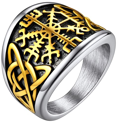 FaithHeart goldener Viking Vegvisir Ring Wikinger Style Kompass Fingerring Wikinger Style Partnerring Freundschaftsring für Freund Ehemann