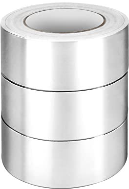 Trintion 3 Roll Aluminium Foil Tape, 48mm (2) x 50m, Duct Tape, Adhesive Insulation Tape, Waterproof Heat-Resistant Foiled Tape for Insulating, HVAC Repair, Sealing Ducts