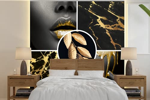 MuchoWow Papier peint Collage - Peinture - Or - Marbre Papier peint photo 220x220 cm Papier peint imprimé