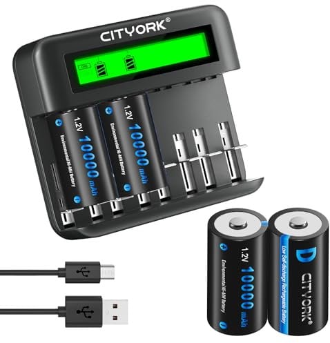 CITYORK 4er-Pack D Cell 10000mAh Ni-Mh wiederaufladbare Akkus mit 8 Steckplätzen AA/AAA/C/D Ni-MH Ni-CD Akku-Ladegerät
