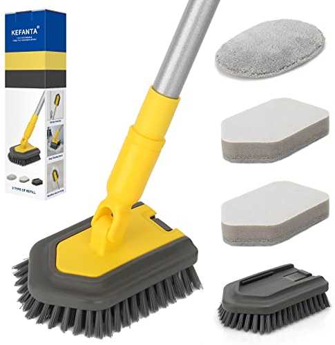 Bathroom Tile Cleaner,3 in1 Shower Cleaning Brush,Long Handle Scrubbing Brush 147cm,Stiff Bristles Tub Tile Scrubber Brush Sponge+Microfiber Pad, Cleaning Bathroom Tub Tile Sink Wall
