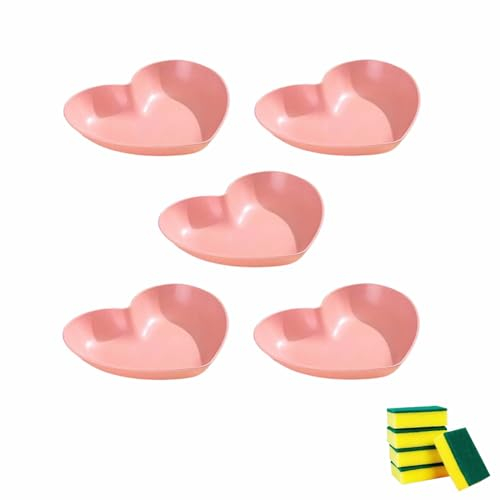 HSNAXingLife 5 pezzi Piatti a forma di cuore, Piatto da dessert, Piatto a forma di cuore, Piatto per pasta, Piatti riutilizzabili, Plastica, ad alta capacità, 22 cm (Rosa)