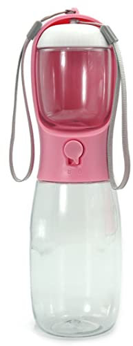 LOVE HEALS Gourde portable pour chiens 2 en 1 | Bouteille doseuse multifonction pour eau et nourriture de 550 ml + 100 g (rose)