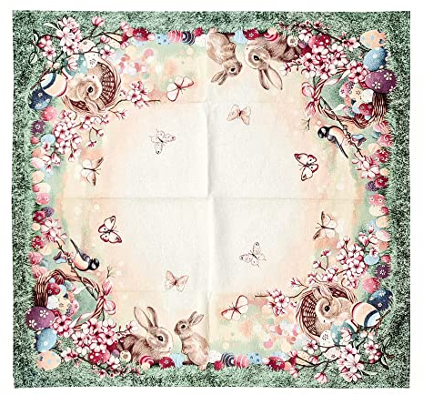 Ostertischdecken aus Gobeline, Jacquard-Verarbeitung – Frühling Sommer – ideal als Geschenk und Tischdekoration mit Ostermotiven – Made in Italy (4 Personen 140 x 140 cm, Garden Easter)