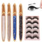 Selbstklebender Eyeliner Wimpernkleber-Stift, 2 in 1 flüssiger schwarzer Eyeliner Stift, No Blooming Schnell trocknend Langlebig Wimpernkleber Stift, Mit 5 Paar falschen Wimpern (4PCS)