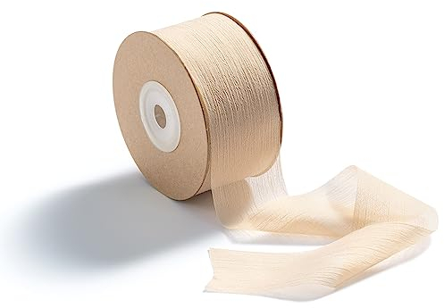 CHUQING Vintage Geschenkband Hochzeit 38mm x 22,8m Schleifenband Breite Chiffonband Decoband Stoffband für Geschenkverpackung Handwerk Weihnachten Party Deko