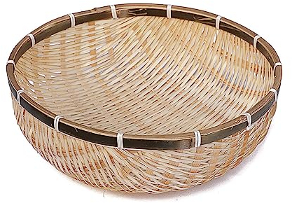 URFEDA Panier en Osier Naturel 33cm Corbeille à Fruits Ronde en Rotin tressé Corbeille à Pain Ronde Profond Panier en Osier Panier de Service Support de Rangement pour Cookies, Pain, Fruits, Légumes