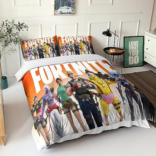 Fortnite Bettwäsche Set 3teilig - 3D Zeichentrickfilm Spiel Mikrofaser Bettbezug Und Kissenbezug Mit Reißverschluss Schließung Bettwäsche-Set Für Teenager Jungen Männer King(220x240cm)