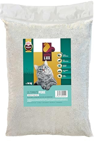 KittyLux klumpende Katzenstreu Ultimate Pure 4x14kg ohne Duft für Sensible Katzen, Klumpstreu 100% Naturbentonit, extrem staubarm, Feste Klumpenbildung, schnelle Geruchsbildung, geringer Verbrauch