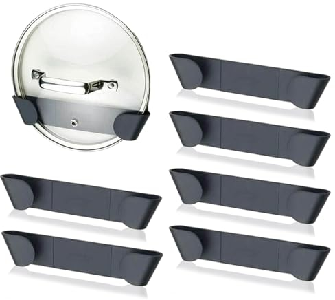 TuseRxln Wall Kitchen Pot Lid Holder, 6 Pairs Self Adhesive Adjustable Plastic Wall Mounted Plastic Storage Organizer for Home Kitchen (Black)
