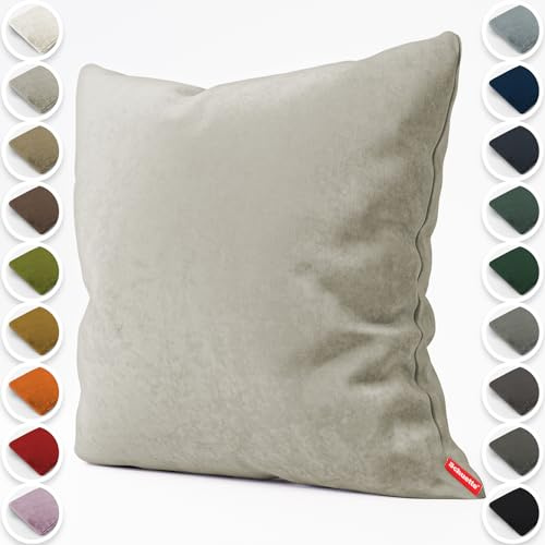 Schuette® Dekorativer Kissenbezug aus Samt mit verdecktem Reißverschluss • Millenium Velvet Kollektion: Grey Goose (Beige) • Knitterfrei • Kuschelweich • Zierkissen • Sofakissen