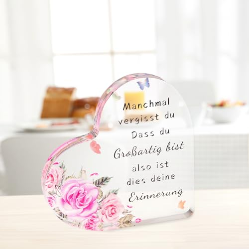 Geschenke für Frauen, Geburtstagsgeschenk für Beste Freundin, Herzförmiges Inspirierende Acrylplakette, Geschenk Ideen für Frau, Schwestern,Kollegen, Mama Muttertag