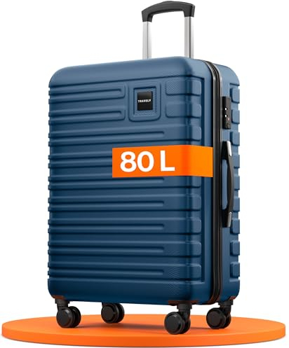 Travely Polycarbonat Koffer Groß 67cm L - 60L Innenvolumen - sehr robuster Hartschalenkoffer mit sanften Rollen & TSA Schloss, Reisekoffer, Handgepäck Koffer, Reisekoffer mit Rollen