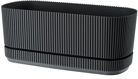 VERDENIA PERA Eleganter Ovaler Blumentopf mit Speziellem Untersetzer – Stilvolles Anthrazit-Finish, Leicht für den Innen- und Außenbereich – 29x13x12cm – Anthrazit