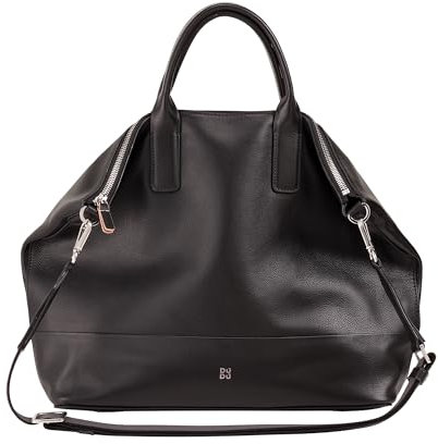 DUDU Elegante Damen-Umhängetasche aus echtem Leder, Handtasche mit Zwei Griffen und Reißverschluss Schwarz Rose