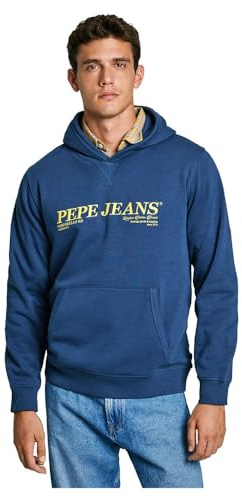 Pepe Jeans Herren Dylan Hoodie Sweatshirt, Blau (Sterling Blue), L