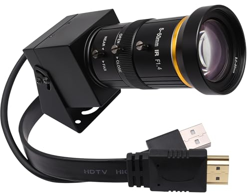 SVPRO Telecamera USB HDMI 4K con teleobiettivo da 5-50 mm, zoom ottico 10x, messa a fuoco manuale, webcam H.264 industriale, microscopio per visione computerizzata, per PC, monitor, TV, proiettore