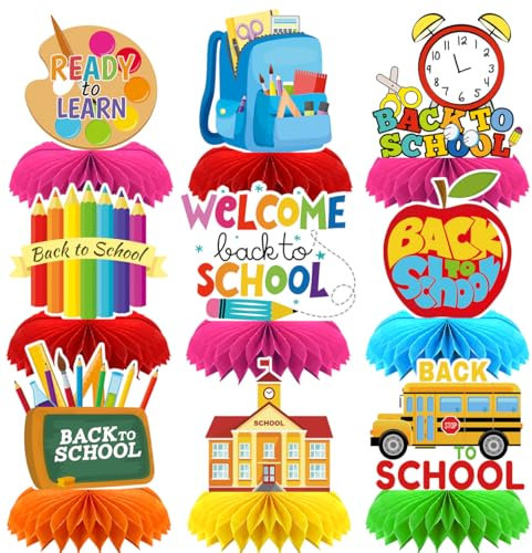 Tischdekorationen für den Schulanfang, 9 Stück, Wabenaufsatz, Tischdekoration – Partyzubehör, perfekt für Klassenzimmer-Dekorationen und Schulveranstaltungen