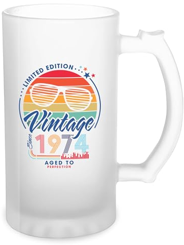 GR8Shop Limited Edition Top Vintage 1974 Birthday Transparent Beer Mug Stein 500ml