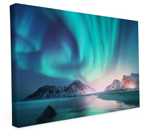 Keilrahmen bedruckt, Wandbild auf Künstler Leinwand, matter Kunstdruck, Stabiler Holzrahmen mit kratzfestem 280g Canvas bespannt, Motive zum Thema Natur (60x40cm - Aurora Borealis)