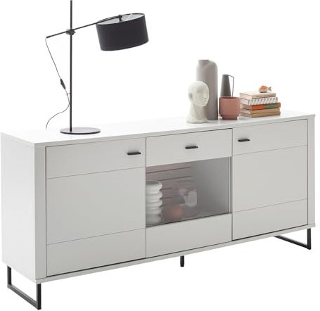 Lomadox Sideboard Kommode, weiß mit Eiche-Lamellen