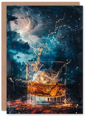 Artery8 Golden Hour Whisky Glass Storm Lightning For Him Man Birthday Card