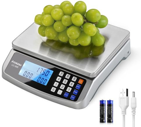 ATOGOU 30kg/1g Digitale Küchenwaage, mit Preiskalkulation, Edelstahl-Waagschale, AA oder netzbetriebene Nutzung ,LCD-Display, für Backen, Fleischkochen, Münzzählung, DT580