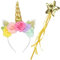 ROSAUI Einhorn Haarreif und Zauberstab, Goldenes Einhorn-Stirnband und Glitzer Zauberstab, Einhorn Kostüm Accessoire für Damen, Einhornkostüm Haarschmuck Accessoire Halloween, Weihnachten, Karneval