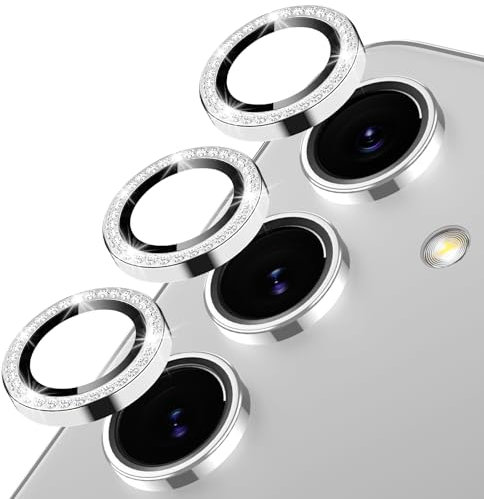 Oelrstfe Pellicola Fotocamera per Samsung Galaxy S24 / S23 / S23+ Plus,Posteriore Obiettivo Protezione Vetro Temperato,HD Trasparente Lente Schermo,Durezza 9H Anti-graffio Glitter Camera,Argento