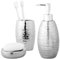 Navaris Premium Badset - Luxuriöses Badezimmer Set in Silber - Seifenspender, Seifenschale und Zahnputzbecher - Elegantes Badezimmer Zubehör Set - Seifenspender Set