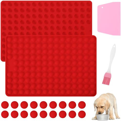 Votoko 2 Stück Silikon Backmatte Hundekekse, Mini Kleine Runde Form 1.5cm 148 Gitter, Antihaftend Hundeleckerlies Backform mit Teigschaber, Backmatten für DIY Hundeleckerlies, Schokolade, Kekse