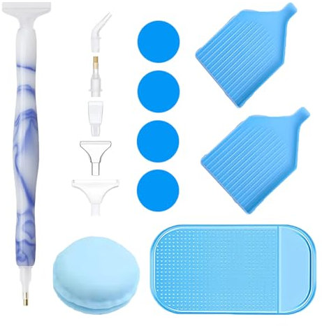 SGERUFZ Stylo de Peinture au Diamant Diamond Painting Outils avec 5 Plumes&3 colles diamantées Plastique Diamant Broderie Stylo Art Point Perceuse Stylo Outil pour Diamant Peinture DIY Accessoires