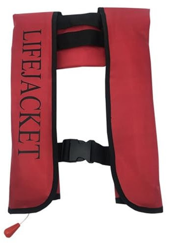 Swim Jacket - Giubbotto salvagente gonfiabile automatico ergonomico 150N regolabile con fibbia, nastro di fissaggio, aiuto al galleggiamento riflettente con fischietto for bambini e adulti, rosso, giu