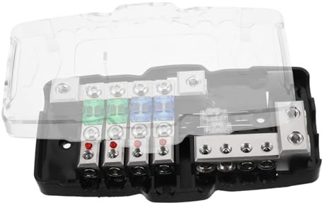 Gatuida Car Audio Fuse Box Four-way Fuse Holder Plastic and Zinc Alloy Easy Installation for Car Audio Systems and Automotive Electrical System Kits