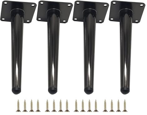 Lot de 4 pieds de meuble réglables en métal - Pieds droits et coniques pour bureau, canapé, armoire, table, lit, placards - Noir pistolet - 55 cm
