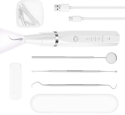 Zahnsteinentferner Hund,Zahnreiniger Ultraschall für Haustiere,Intelligente Elektrische Zahnreiniger für Hund Katze,5 Einstellbare Modi 4Austauschbare Köpfe,Tragbarer Zahnreinigung Set mit LED Licht